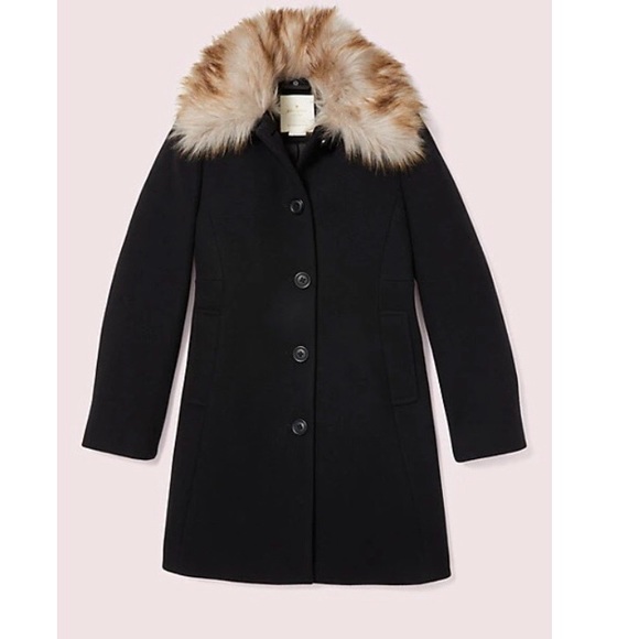 Kate Spade New York Out West Bow Back Fur Collar Coat